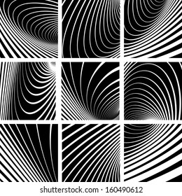 Illusion of whirl motion. Abstract backgrounds set. Vector art. 