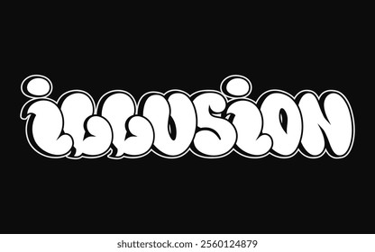 Illusion word trippy psychedelic graffiti style letters. Vector hand drawn doodle cartoon logo Illusion illustration. Funny cool trippy letters, fashion, graffiti style print for t-shirt, poster