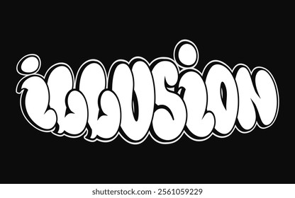 Illusion word trippy psychedelic graffiti style letters. Vector hand drawn doodle cartoon logo Illusion illustration. Funny cool trippy letters, fashion, graffiti style print for t-shirt, poster