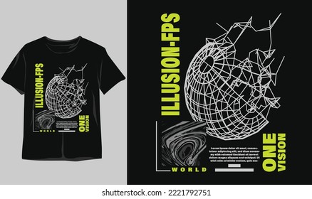 ILLUSION-FPS , oversize stylish t-shirt and apparel abstract design . Vector print, typography, poster. Global swatches, symbol, vintage design