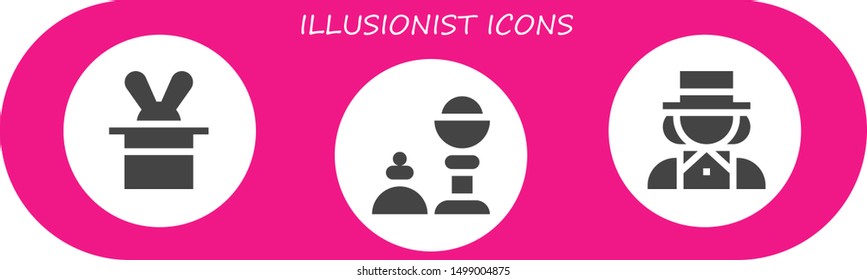 illusionist icon set. 3 filled illusionist icons.  Simple modern icons about  - Magician, Magic trick