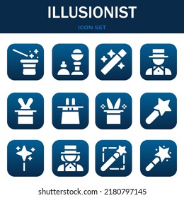illusionist icon set. Vector  illustrations related with Magician, Magic trick and Wand