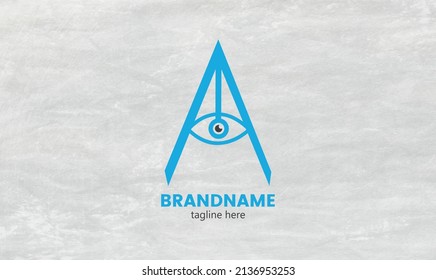 Illusionist letter A blue logo icon design with eye icon. A Letter Logo Template vector icon design. Initial A letter logo. 