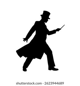  Illusionist silhouette, magician - vector illustration