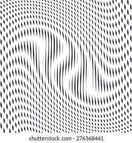Illusive background with black chaotic lines, moire style. Contrast geometric trance pattern.