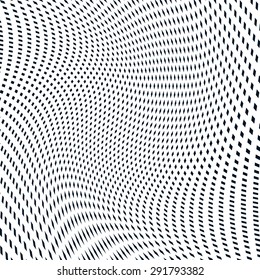 Illusive background with black chaotic lines, moire style. Contrast geometric trance pattern.