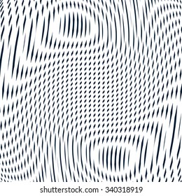 Illusive background with black chaotic lines, moire style wallpaper. Contrast vector geometric trance pattern, optical backdrop. 