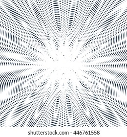 Illusive background with black chaotic lines, moire style. Contrast geometric trance pattern, optical vector backdrop. 