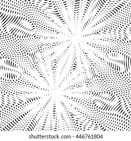 Illusive background with black lines, moire style. Contrast geometric trance pattern, optical vector backdrop. 