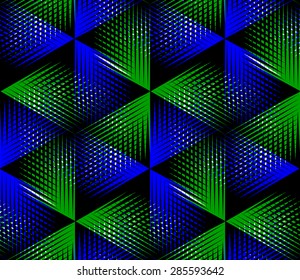 Illusive continuous colorful pattern, decorative abstract background with 3d geometric figures. Bright transparent ornamental seamless backdrop, can be used for design and textile.