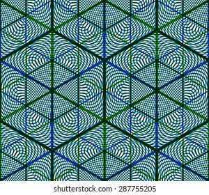Illusive continuous colorful pattern, decorative abstract background with 3d geometric figures. Bright transparent ornamental seamless backdrop, can be used for design and textile.