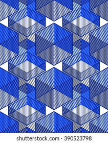 Illusive continuous colorful pattern, decorative abstract background with 3d geometric figures. Bright transparent ornamental seamless backdrop, can be used for design and textile.