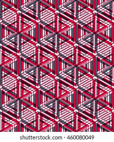 Illusive continuous colorful pattern, decorative abstract background with 3d geometric figures. Bright transparent ornamental seamless backdrop, can be used for design and textile.