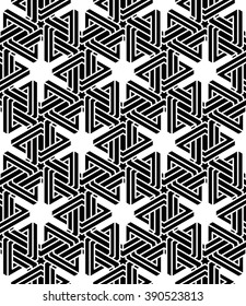 Illusive continuous monochrome pattern, decorative abstract background with 3d geometric figures. Contrast ornamental seamless backdrop, can be used for design and textile.