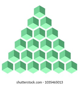 Illusive figure constructed of blocks. Isometric cubes turned in different angle. Mathematical object. Optical illusion. Three-dimensional effect.