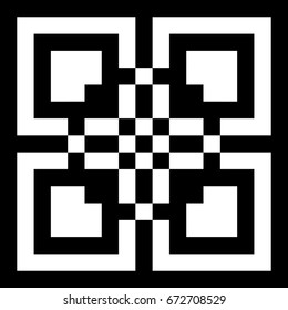 Illusive tile with black white striped straight lines, squares and geometric shape in center. Figurative element, pattern in op art style. Vector background, texture with optical illusion effect.