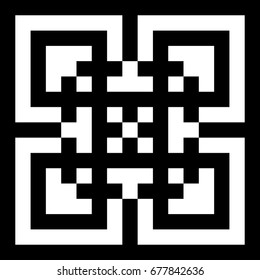Illusive tile with black white striped straight lines, squares and geometric shape in center. Figurative element, pattern in op art style. Vector background, texture with optical illusion effect.