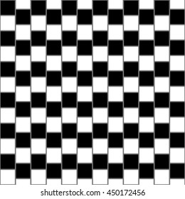 Illusory monochrome background with mosaic of squares. Seamlessly repeatable black and white pattern.