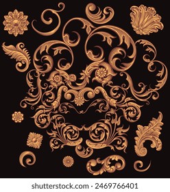 An illusory portrait of a man made of decorative elements. Editable hand drawn illustration. Vector vintage engraving. Isolated on black background. 8 EPS
