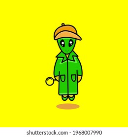 Illusratin vector graphic of detective alien. good for children's book cover,kids activity , Stickers or cartooncharacter.