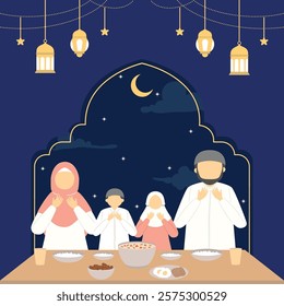 Illusration of iftar with family