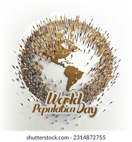 Illusration of a large and diverse group of people seen from above gathered together in the shape of the globe.