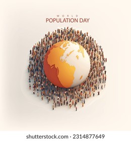 Illusration of a large and diverse group of people seen from above gathered together in the shape of the globe.