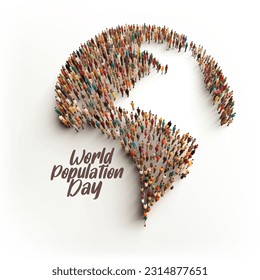 Illusration of a large and diverse group of people seen from above gathered together in the shape of the globe.