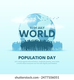 Illusration of a large and diverse group of people seen from above gathered together. World population day creative concept.