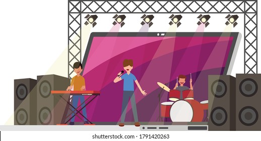 Illusration of online concert on laptop