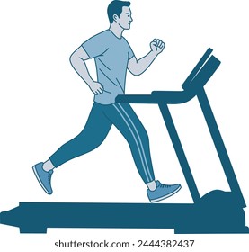 Illusrative spot man running on treadmill. Vector illustration in hand drawn