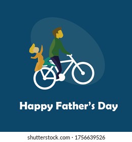 Illusrtration vector graphic of a child riding a bicycle with his father (Father's Day greeting card). Good for who needs a pamphlet to wish father's day greetings