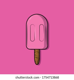 Illusrtration vector graphic of pink ice cream has a wood stick that is very tasty and tempting. Good for people who are looking for an illustration of this ice cream object