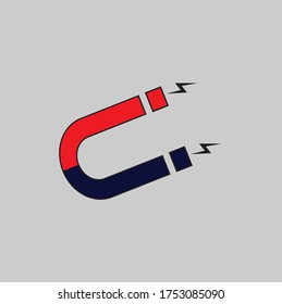 Illusrtration vector graphic of U-shaped magnetic logo in red and blue with lightning at the end. Fit for people who are looking for elegant and modern logos