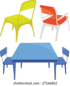an illustartion of different chairs and a table