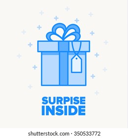 Illustartion of gift icon thin blue line design