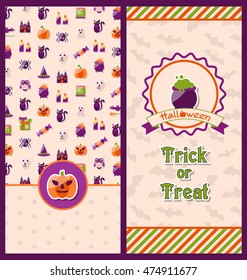 Illustartion Halloween Postcards. Vertical Banners. Party Invitations with Flat Icons. Trick or Treat - Vector