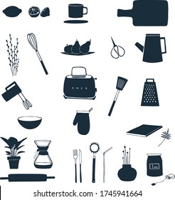 Illustartion of kitchen tools solid icons
