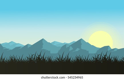 Illustartion of mountain with sun landscape