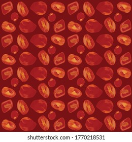 Illustration realistische Vektorgrafik von Tomatenmuster, roter Hintergrund