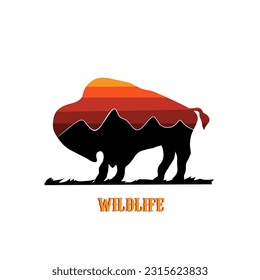 illustartion vector of buffalo and sunset perfect for print,etc