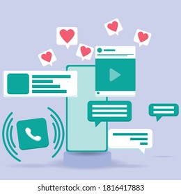 Illustrationsvektor der Telefonbenachrichtigung. Anrufbenachrichtigung. chatten mit Kumpel. Livemusik. Video-Streaming ansehen