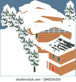 Illustartion vector of winter village. snow Villa, house in white. tree Natal. holidays