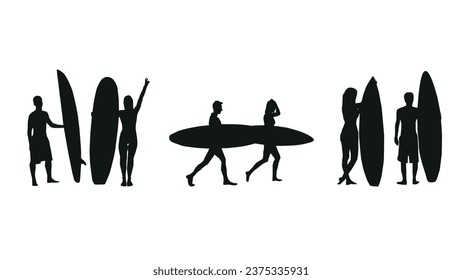 Illustartions of male and female Surfers in silhouette