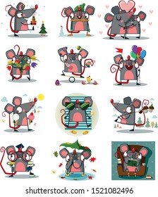  illustartions of rats for each month. Year of the rat. 