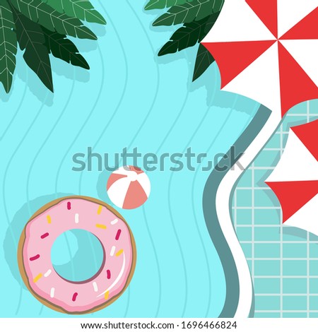 Illustatin Pool top view in summer. Flat design element of ralax time. Vector art.