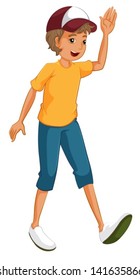 Illustation of a boy waving his hands on a white background