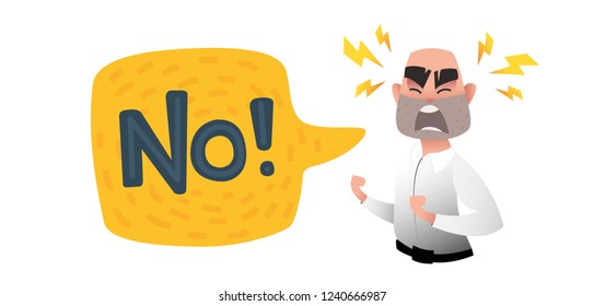 Illustation of No furious screaming character. Speech balloon with scream exclemation. Anger, rage, nervous breakdown at work. Сartoon flat style