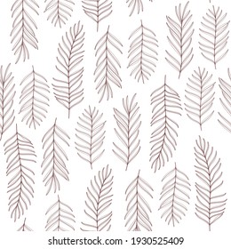 Illustation of palm leaves. Trendy pattern with twig. Vector contour illustration.