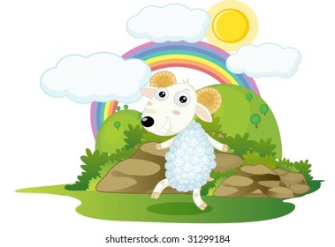 illustation of sheep on rainbow background